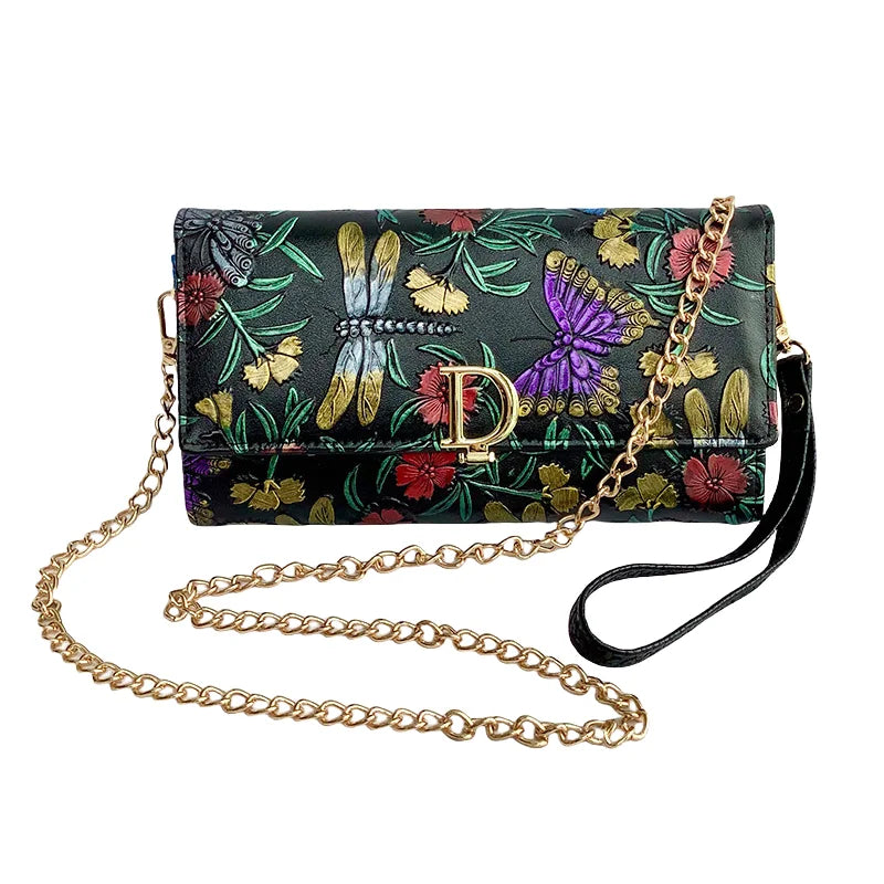 Women’s Floral Leather Crossbody Bag | Multi-functional Long Wallet & Clutch Purse | Stylish Daily Handbag for Four Seasons Luxegan