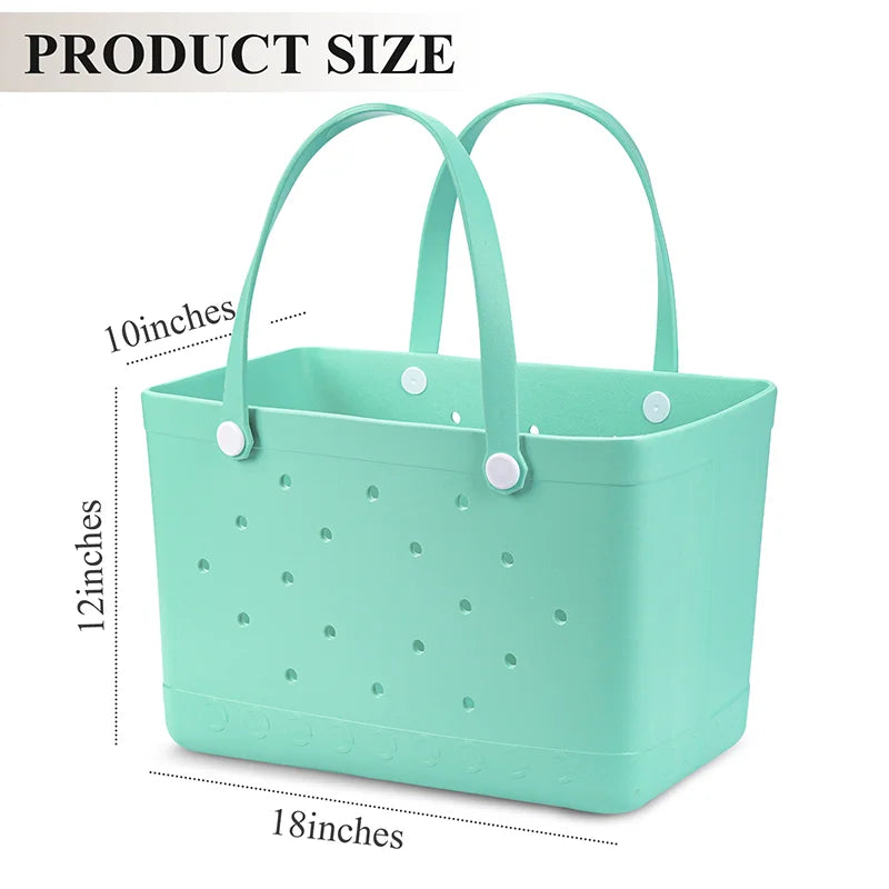 Large EVA Beach Basket Tote | Waterproof Summer Picnic Handbag | Hollow Out Rubber Shoulder Bag with Pouch | Unisex Lightweight Shopping Basket for Beach & Pool Luxegan