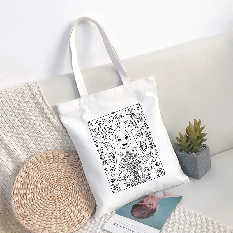 Spirited Away Faceless Anime Cartoon Large Capacity Canvas Shoulder Bag | Women's Casual Tote Kids Student Handbag Shopping Bags Luxegan