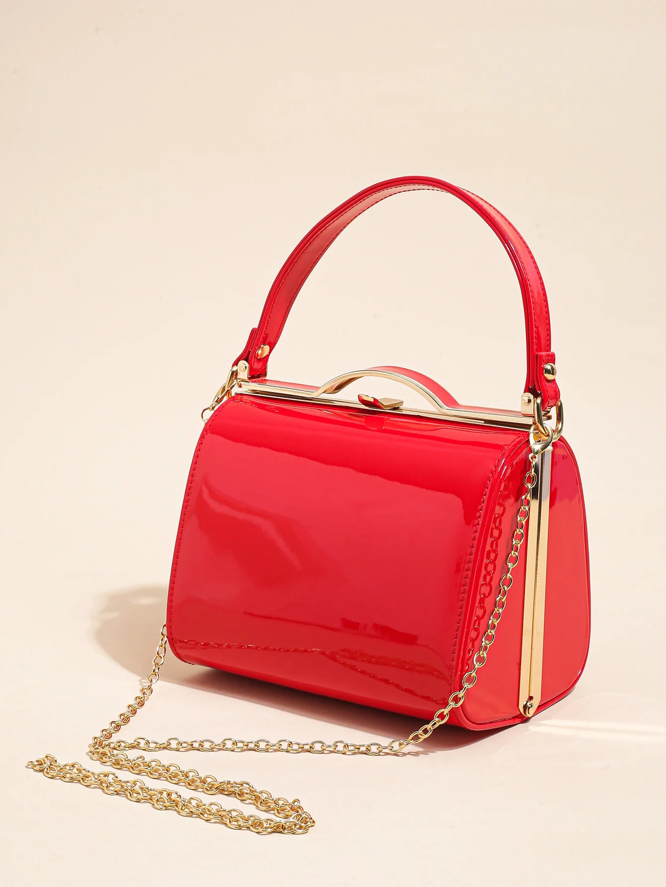 Pearlescent Patent Leather Hard Shell Clutch | Simple Handheld Dinner Bag Luxegan