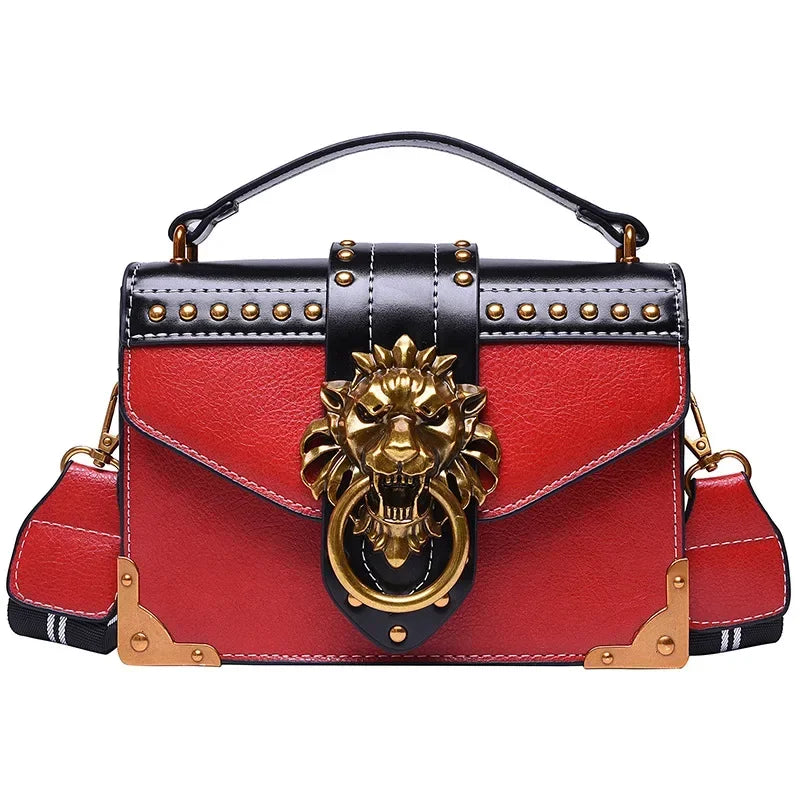 Retro Women's Fashion Handbag | Luxury Metal Lion Head Brand Shoulder Bag | Vintage Mini Square Storage Purse | Trendy Designer Messenger Bag (Model LMY1310) Luxegan
