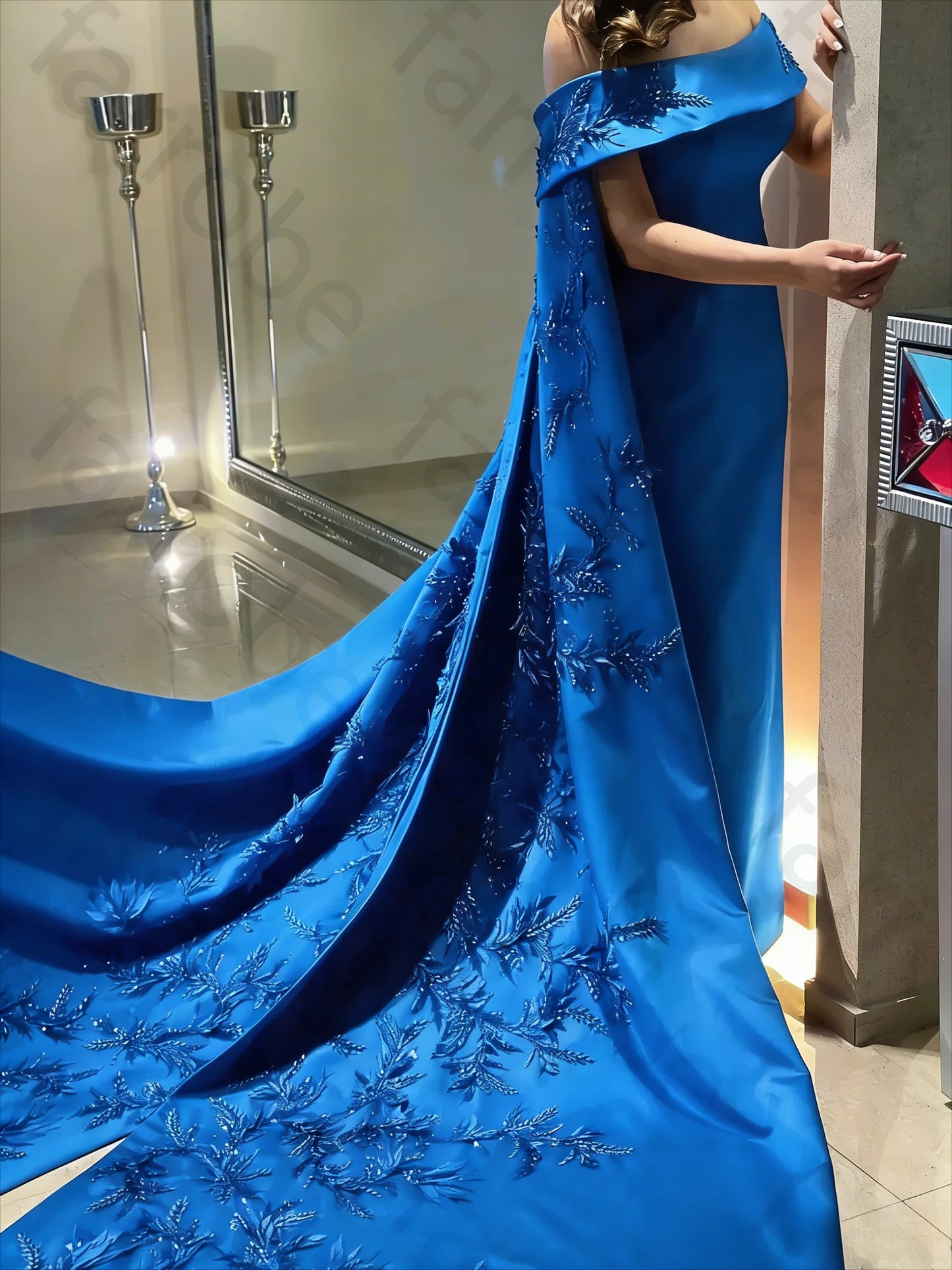 Elegant Beaded Applique Long Wrap Prom Gown | Ankle-Length Sheath Evening Party Dress | Premium Floral Chiffon A-Line Special Occasion Dress | Model 1 Sleeveless Cap Sleeve Gown with Zipper Back Luxegan
