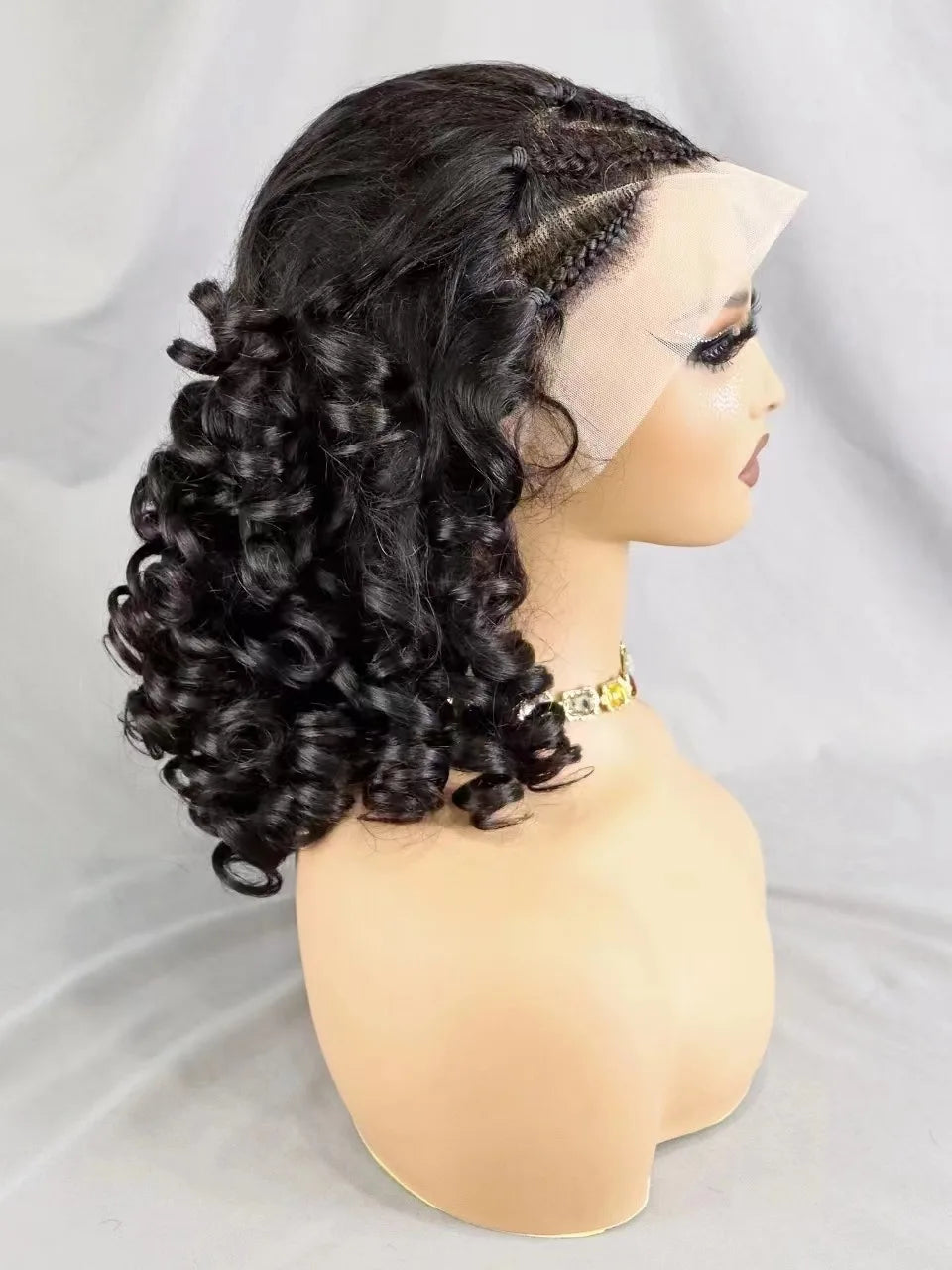 Natural Black Loose Wave Bob Remy Hair Wig with Braids