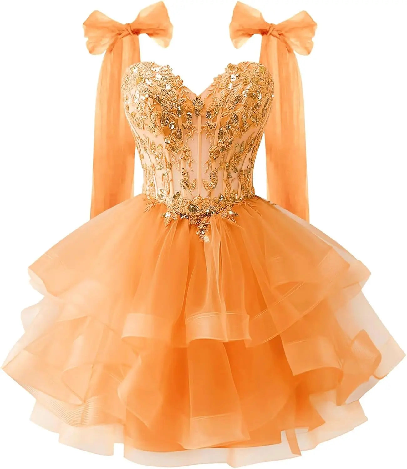 Tiered Tulle Homecoming Dresses Sparkly Lace Applique Bow Straps Short Prom Dress for Teens Cocktail Dress Graduation Dress