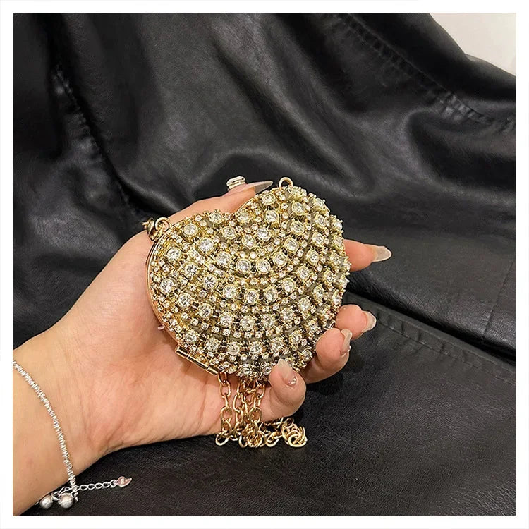 Luxury Mini Diamond Inlay Heart-Shape Crystal Clutch | Rhinestone Evening Bag Luxegan