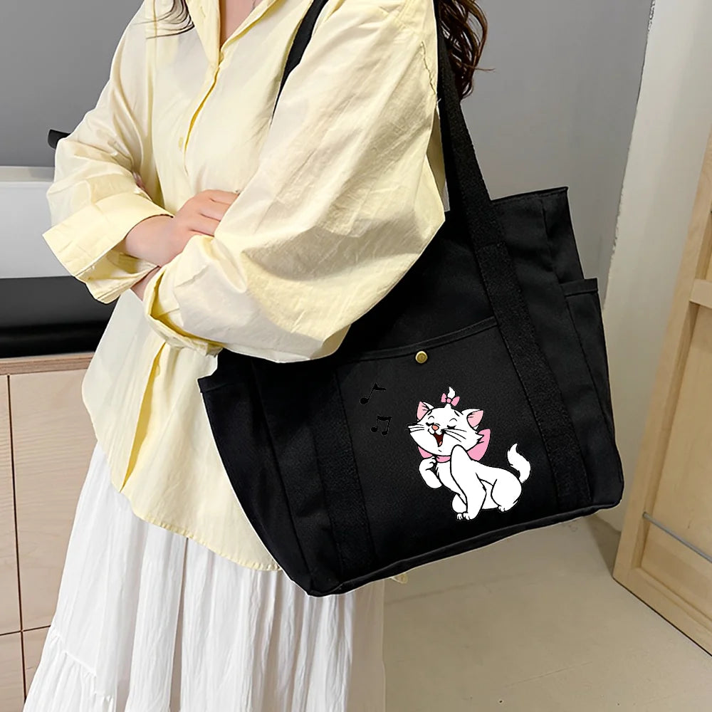 The Aristocats Marie Cat Large Capacity Canvas Tote Bags | Work Commuting Carrying Bag Student Outfit Book Shoulder Shopping Bag Luxegan