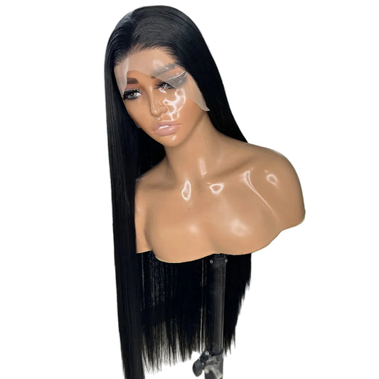 30-Inch Jet Black Silky Straight Futura Synthetic 13x4 Lace Front Wig - 150% Density Glueless Pre-Plucked Hairline Long Straight Wig - Japan Heat-Resistant Fiber Free Part Wig for Black Women (#1 Black) Luxegan