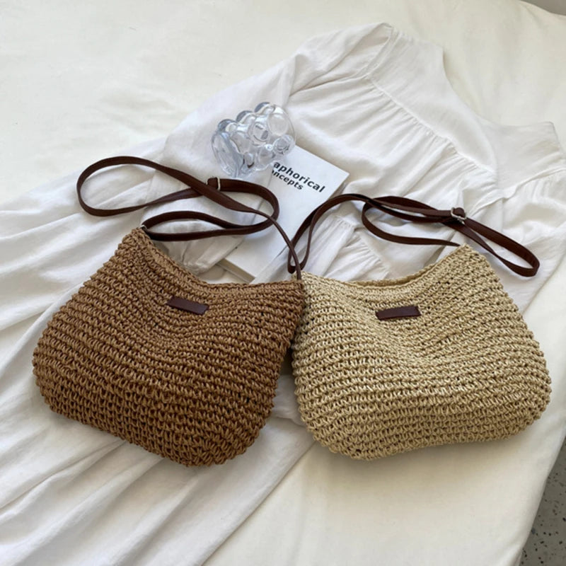 Woven Summer Fashion Straw Bag | High Quality Beach Holiday Crossbody Bag (Large Capacity Shopping Shoulder Handbag for Women) Luxegan