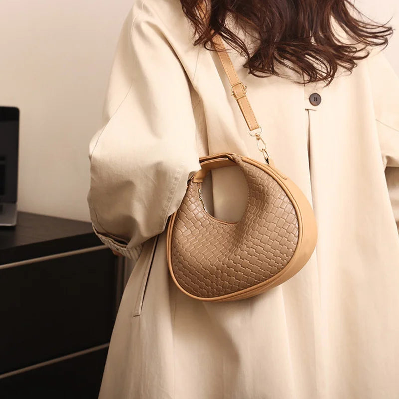 Fashion Solid Color Lattice Shoulder Bag | Sophisticated PU Leather Crossbody Bag | Elegant Ladies’ Small Trend Handbag | Luxury Designer Minimalist Flap Bag for Versatile Wear Luxegan