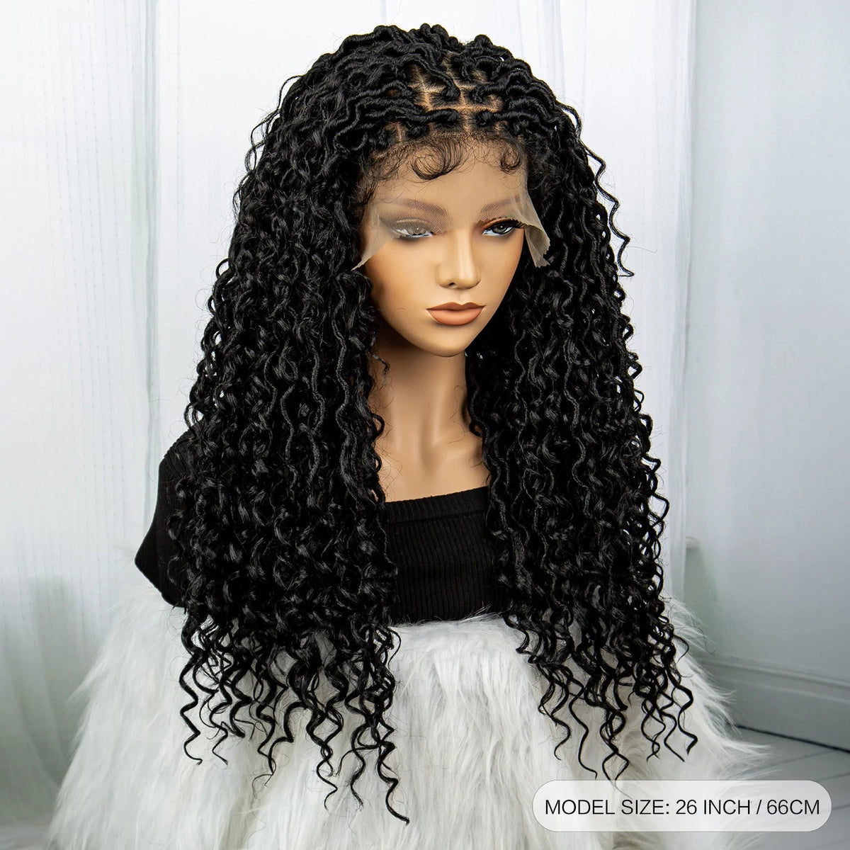 Faux Locs Braided Wigs Synthetic Dreadlock Braided Wigs With Curly Ends 26inch Lace Front Knotless Box Braids Wig with Baby Hair Luxegan