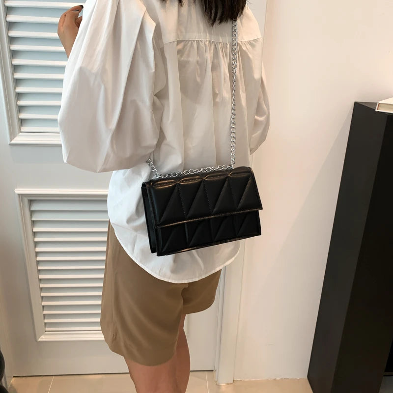 Classic Square Chain Bag | Stylish PU Leather Crossbody Purse Luxegan