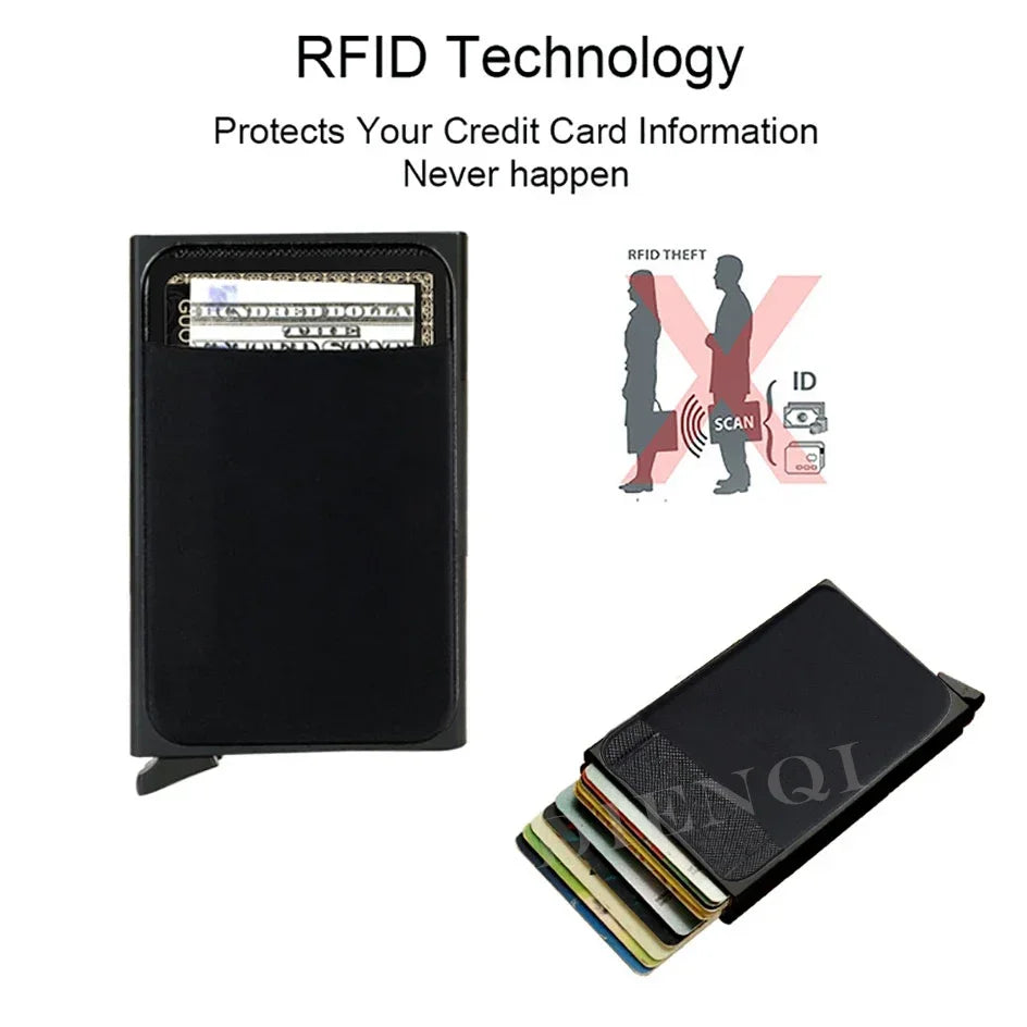 Automatic Pop Up Wallet Aluminum Double Card Case RFID Credit Card Holder Minimalist Metal Wallet Hold 12 Cards Wallet for Men