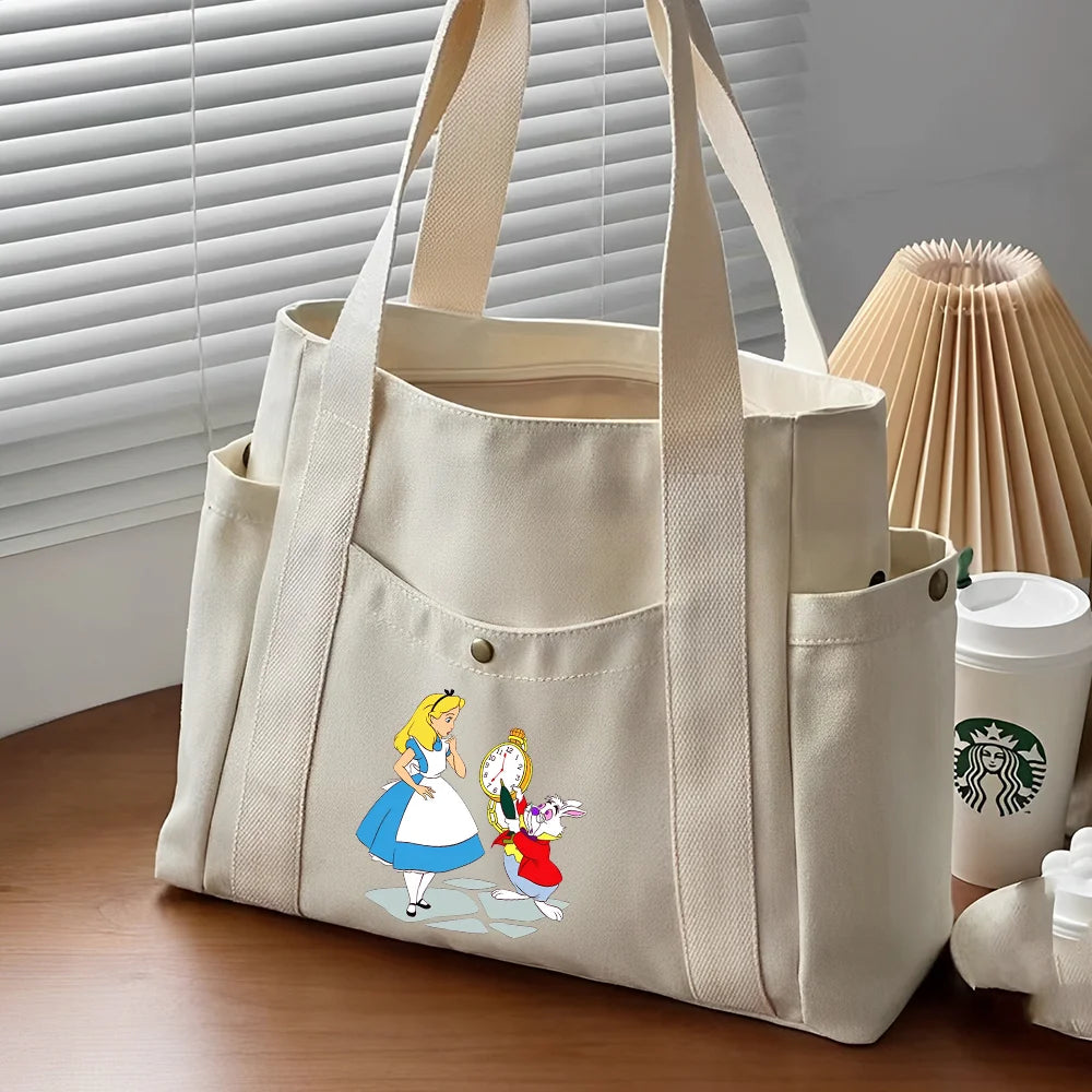 Alice in Wonderland Canvas Tote Bag | Unisex Work Commuter Carrying Bag | College Student Book Shoulder Shopping Bag Luxegan