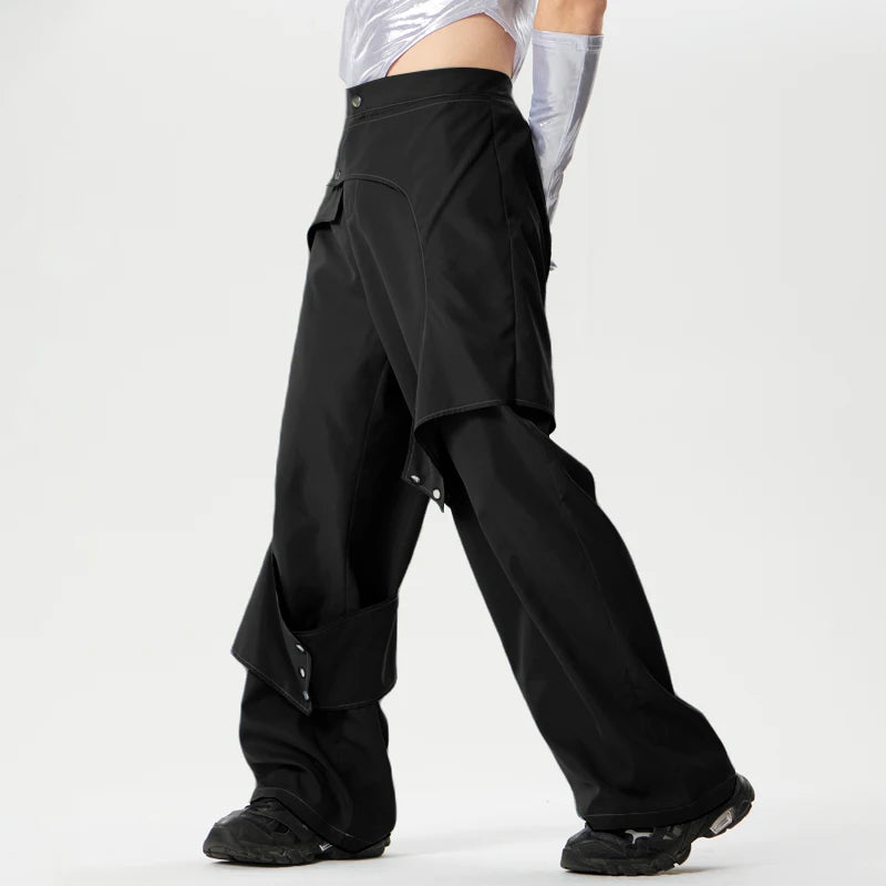 Men’s Irregular Button Joggers | Sophisticated "Wide-Leg" Straight Silhouette | Elegant Solid Color Casual Trousers | "Dignified" High-Performance Streetwear Pantalon for Radiant Versatile Styling Luxegan