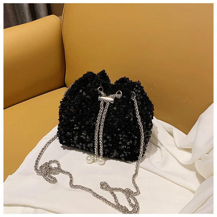 Good-looking Personality Sequin Women's New Korean Bucket Bag | Bright Eyes Style Fashion Crossbody Dinner Single Shoulder Bags Luxegan
