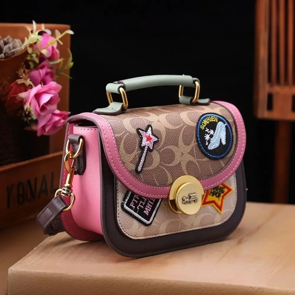 New European & American Fashion "Badge" Box Bag | Retro Printed Small Square Handbag | Trendy Single-Shoulder & Crossbody Tide Purse for Youth Luxegan