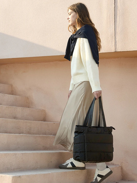 Milk Cotton Large Capacity Commuter Tote | Ultra-Soft Versatile Work & Student Handbag | High-Functionality Multi-Pocket Bag with Computer Interlayer Luxegan