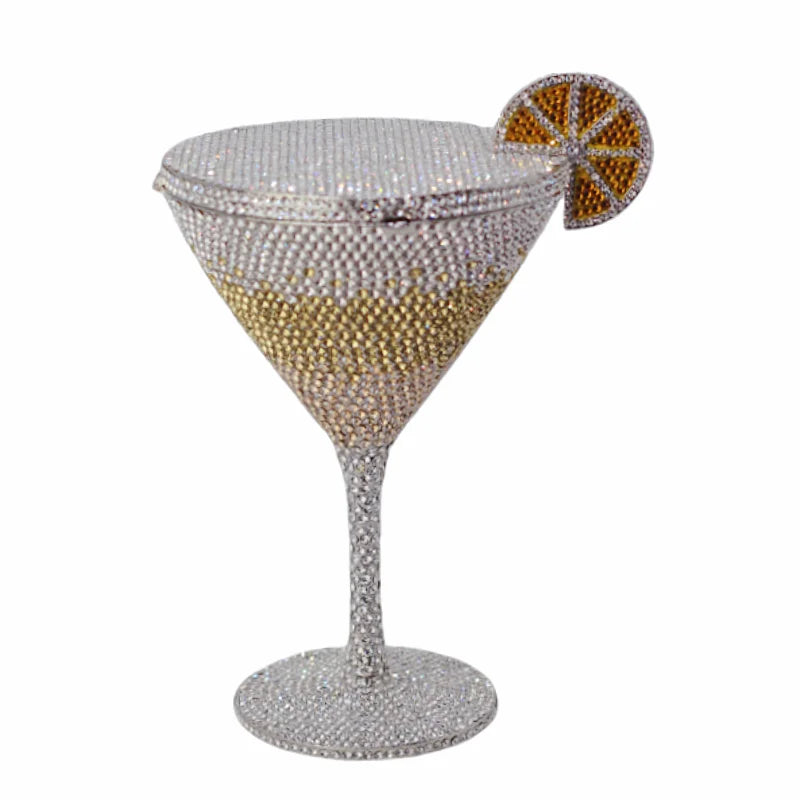 Cocktail Cup Crystal Evening Bag | Sophisticated Rhinestone Bridal Handbag | Elegant Metallic Dinner Clutch | "Dignified" Hard-Shell Minaudière with Hollow-Out Detail Luxegan