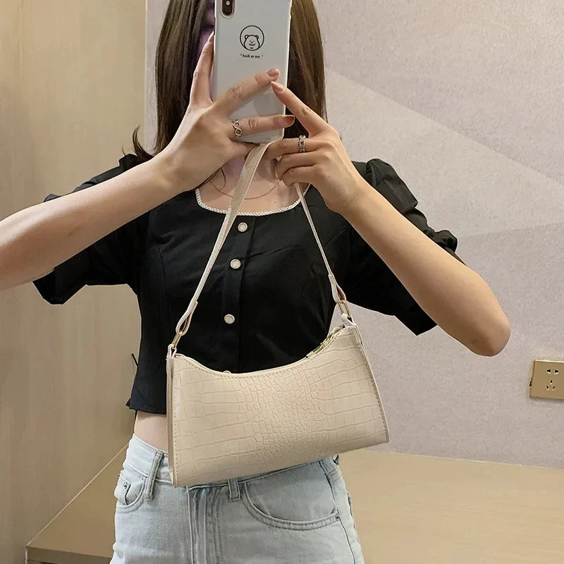 French Style PU Leather Baguette | Simple Underarm Shoulder Purse Luxegan