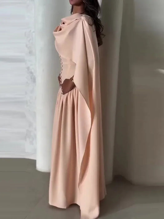 Shawl Collar Sleeveless Hollow-Out Draped A-Line Ankle-Length Maxi Dress | Elegant Banquet Temperament Dress Luxegan