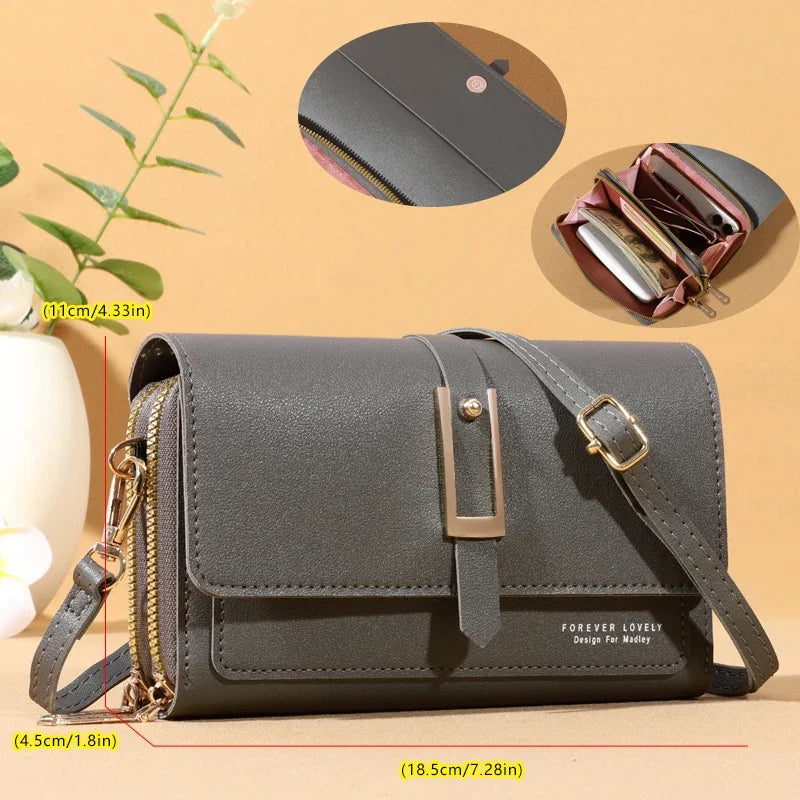 Small Crossbody Shoulder Bag for Women | Sophisticated England Style Cellphone Purse | Elegant PU Leather Card Holder Wallet | Fashion-Forward Box Handbag with Sequined Letter Applique Luxegan