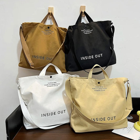 High-Quality Women’s Canvas Shoulder Bag | Sophisticated Cotton Cloth Shopping Bag | Elegant Large Tote for Students & Girls | Fashion-Forward Solid Color Book Bag with Secure Zipper Luxegan