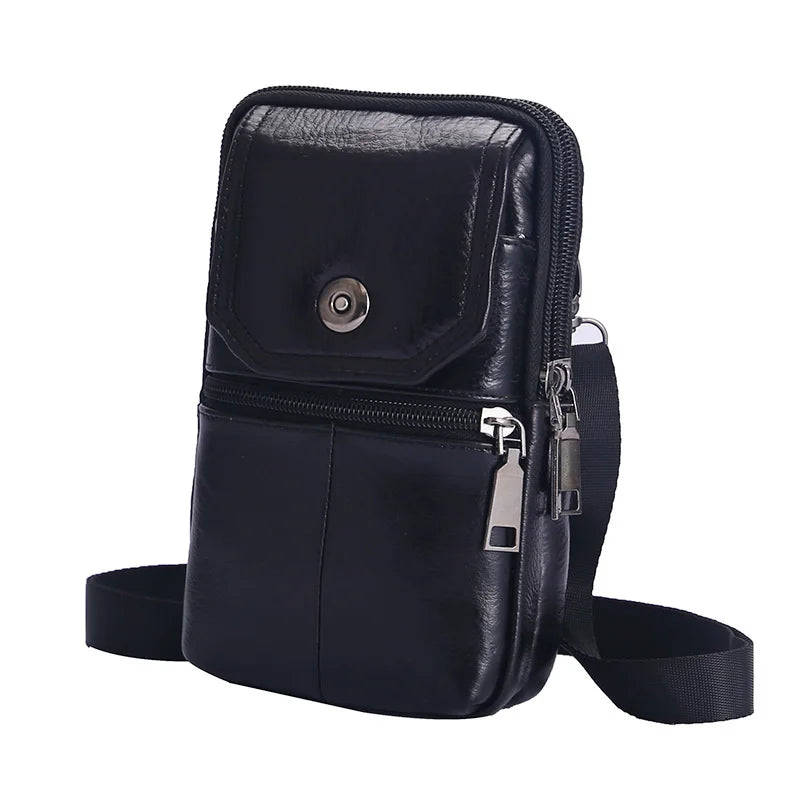 Genuine Cowhide Leather Men's Messenger Bag | Sophisticated "Multi-Functional" Silhouette | Professional Small Travel Waist Bag & Chest Pouch | "Dignified" High-Performance Leather Essential for Radiant Versatile Styling Luxegan