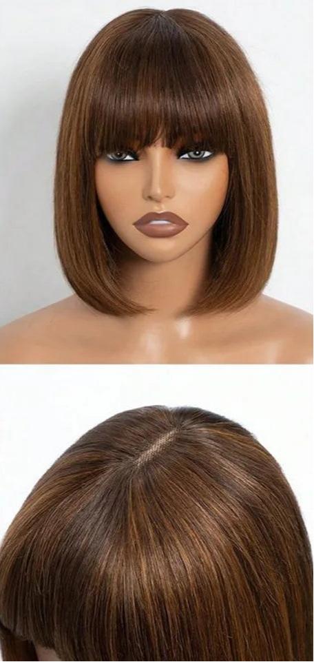 Ombre P4/30 Bob Wig with Bangs | 2.5"x1" Lace Top Straight Human Hair Luxegan