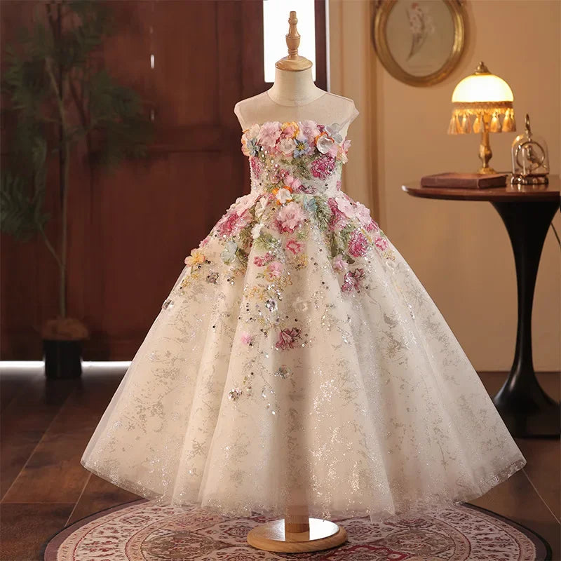 Girls' High-End French Style Forest Series Flower Little Host Walk Show Piano Performance Birthday Flower Girl Party Princes