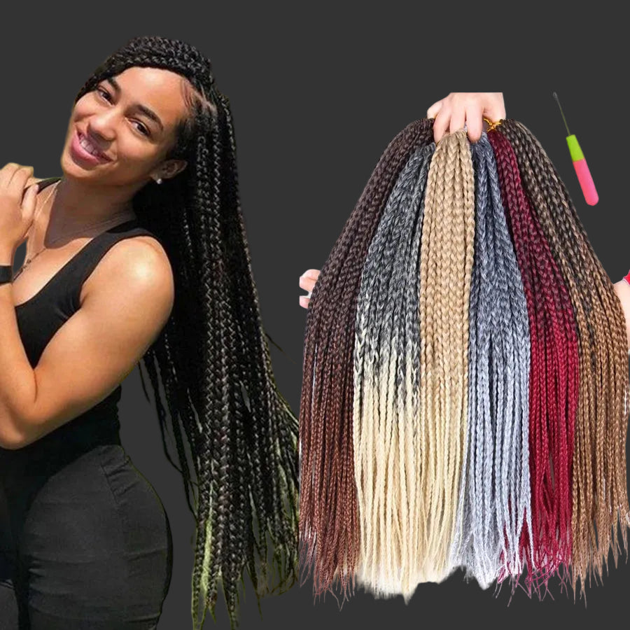 High Quality Ombre Brown & Blonde Synthetic Box Braids Crochet Hair Extensions - 12", 16", 20", 24" & 30" Pre-Looped Braids - High Temperature Fiber 22 Strands/Pack Tangle-Free Crochet Braids Luxegan