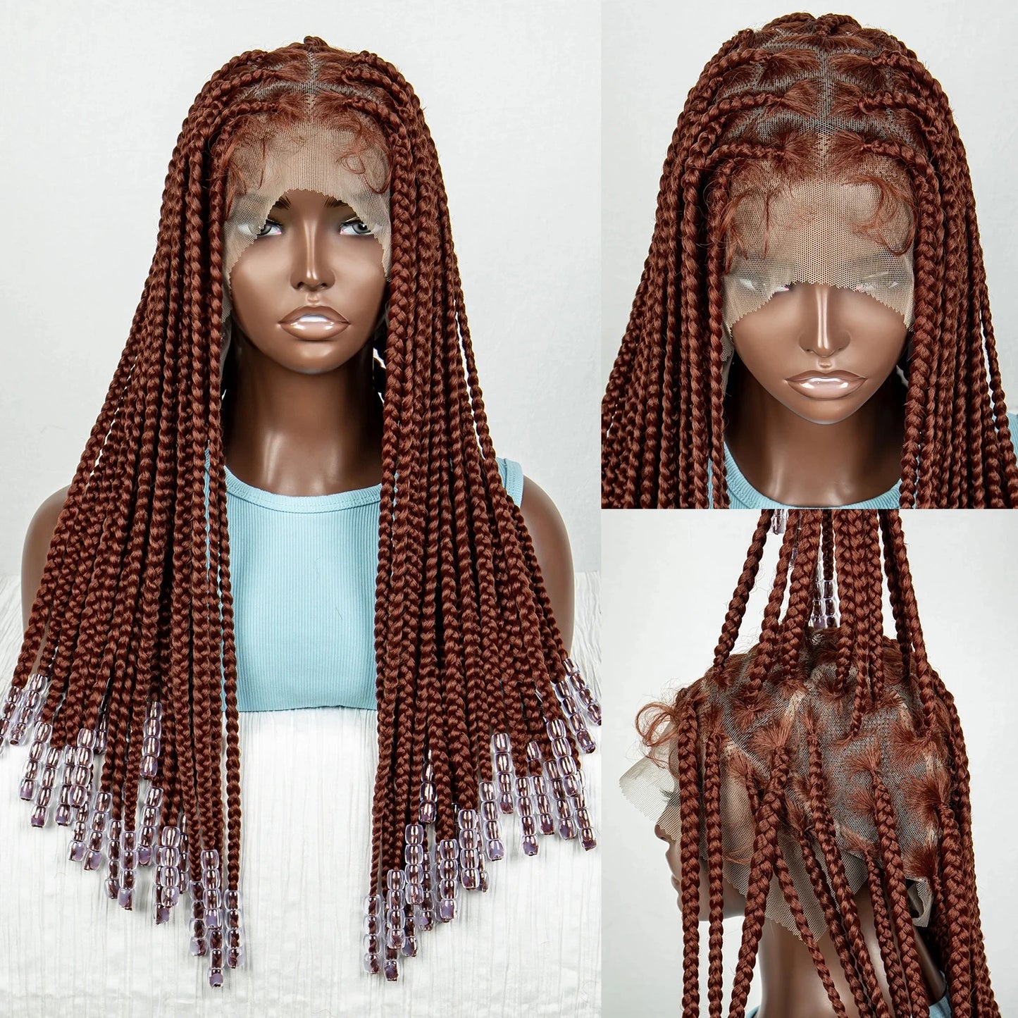 Ginger Beaded Knotless Braids Wig | Full Lace Frontal | 350# Luxegan