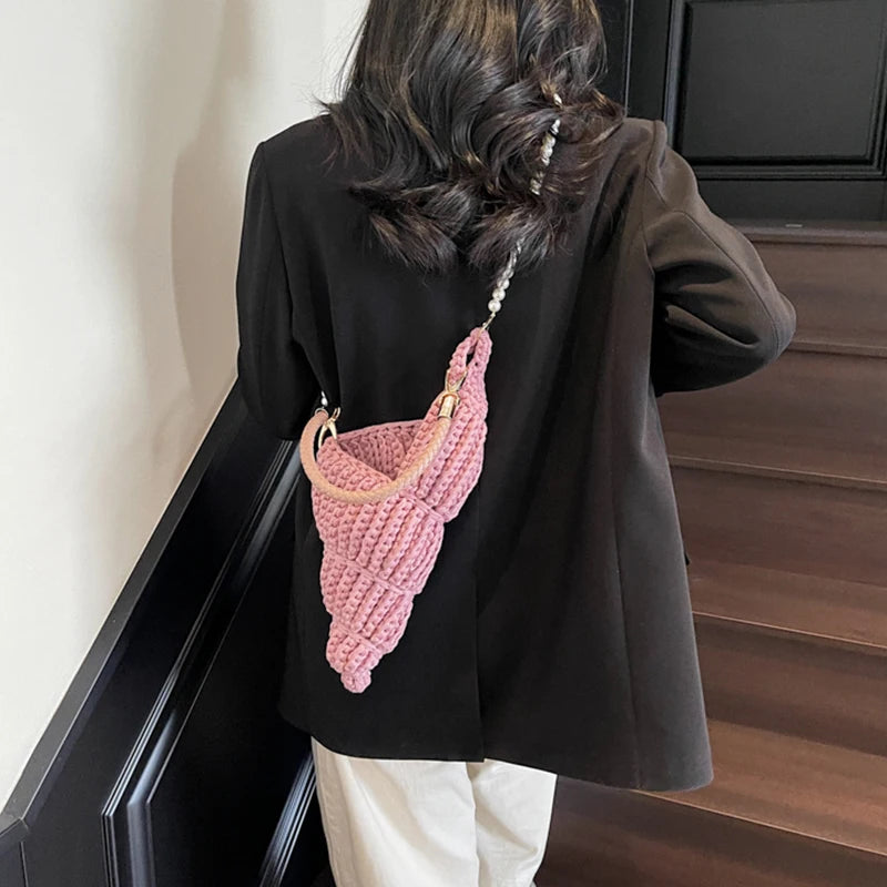 Hand-Woven Shell Bag | Luxury Pearl Chain Crossbody Purse Luxegan