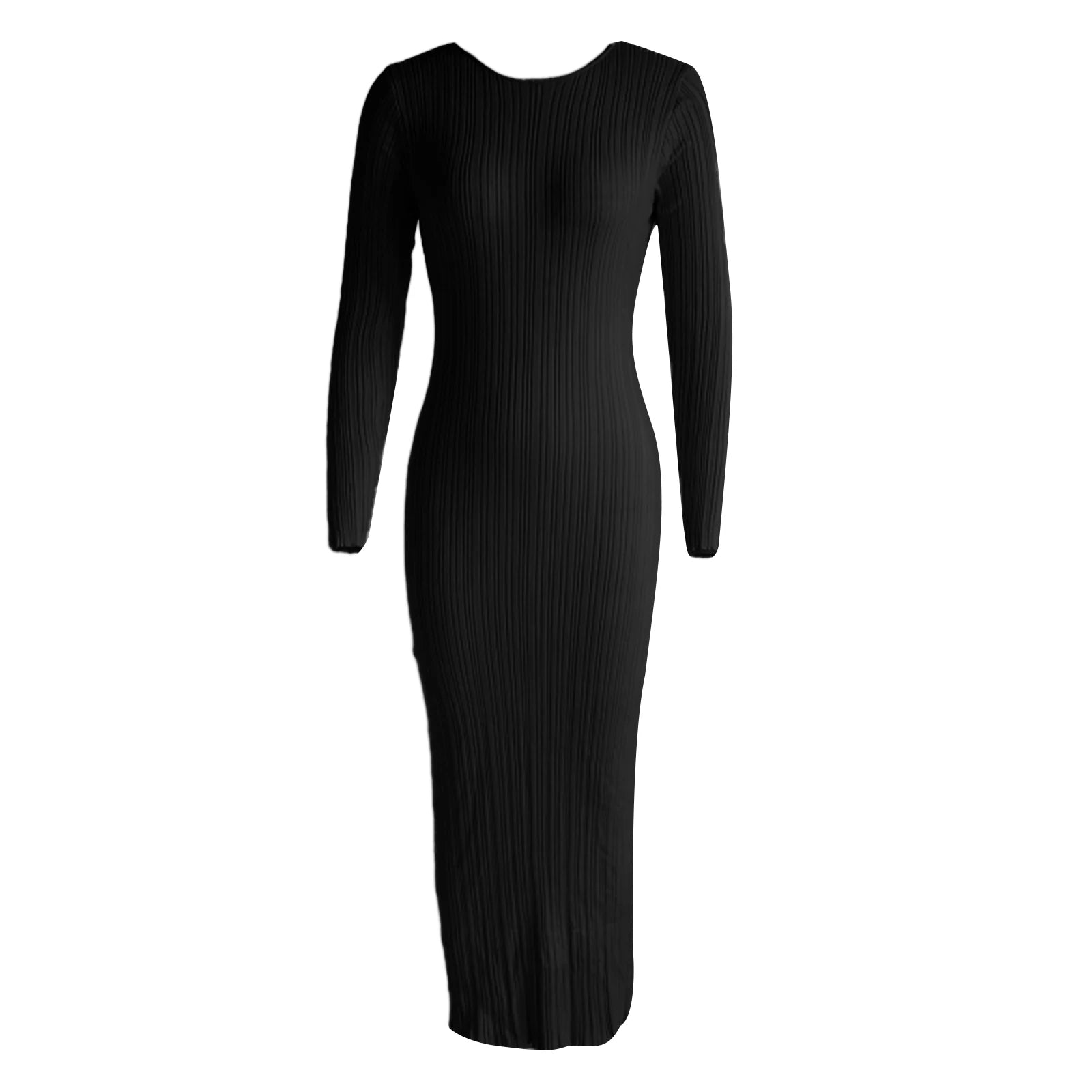 Solid Color Bodycon Knit Dress | Sophisticated Ribbed Slim Fit Ankle-Length Gown | Elegant "Full Sleeve" Silhouette | "Dignified" High-Stretch Pullover Dress for Radiant Versatile Autumn Styling Luxegan