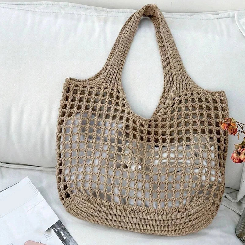 Knitted Hollow Crochet Tote | Soft Large Capacity Underarm Bag Luxegan