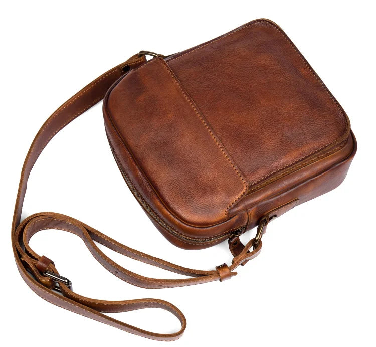 Retro Casual Joker Leather Messenger | Genuine Leather Vertical Shoulder Bag | Small Commuter Tide Bag with Baotou Design (Model 7348) Luxegan