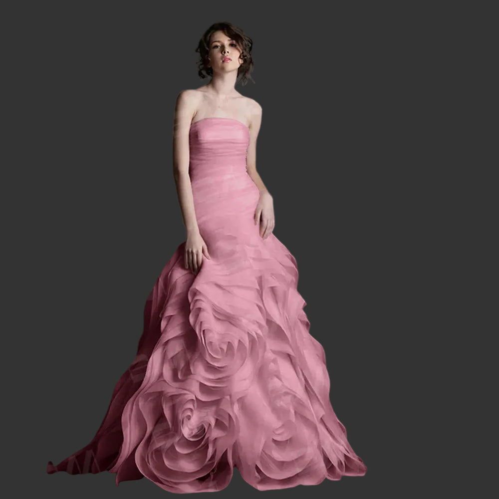 Modern Floral-Shaped Tulle Prom Gown | Custom-Made Strapless Sweetheart Long Party Dress | High-Quality Court Train Solid Custom-Color Evening Dress Luxegan