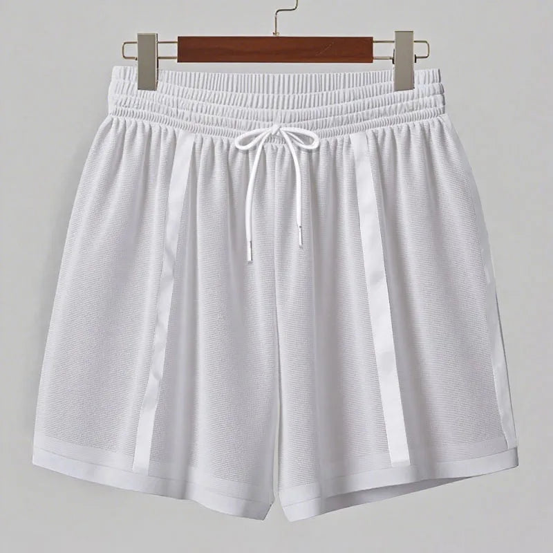 Men’s Mesh Patchwork Drawstring Shorts | Sophisticated "Transparent" Streetwear Silhouette | Elegant Loose Summer Vacation Bottoms | "Dignified" High-Performance Mesh Shorts for Radiant Versatile Styling