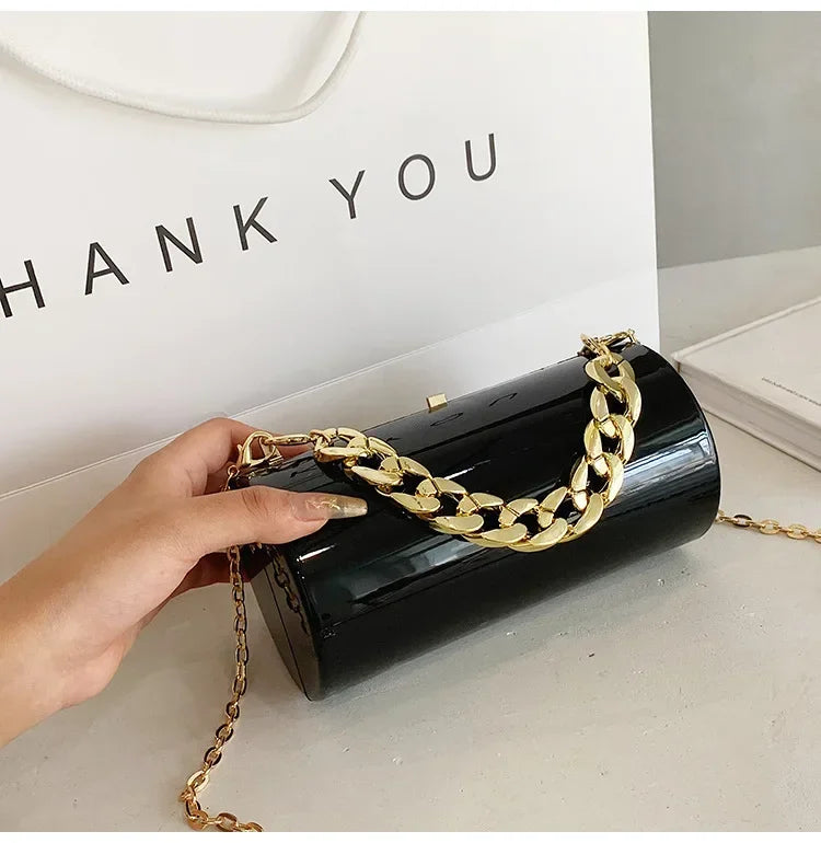 Hard Luxury Gold Cylinder Clutch | Metallic Crossbody Mini Evening Bag Luxegan