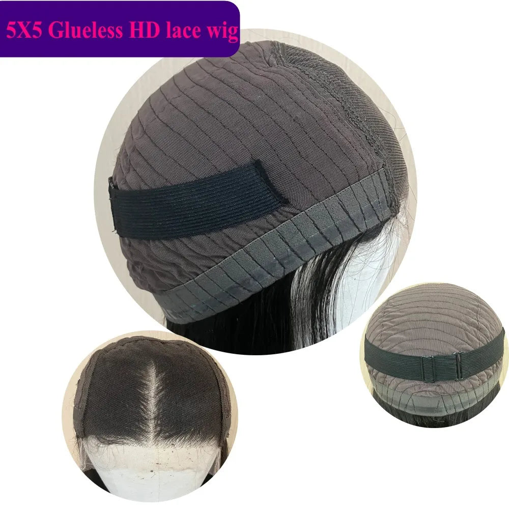 Peluca con Cierre de Encaje 5x5 de Cabello Humano Negro de Onda Natural, Cabello Indio Virgen, para Mujeres Negras, Densidad 200, Peluca Frontal de Encaje con Raya Profunda 13x6