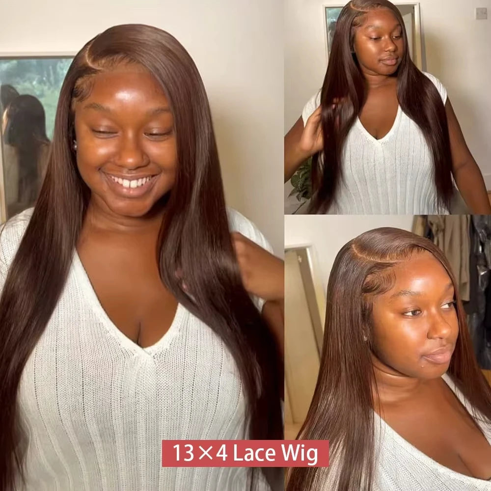 36-Inch Chocolate Brown Straight HD Lace Wig | Sophisticated 250% Density 13x6 & 13x4 Frontal | Elegant "100% Brazilian Remy" Silhouette | "Dignified" Pre-Plucked Curved Part Human Hair for Radiant Versatile Styling Luxegan