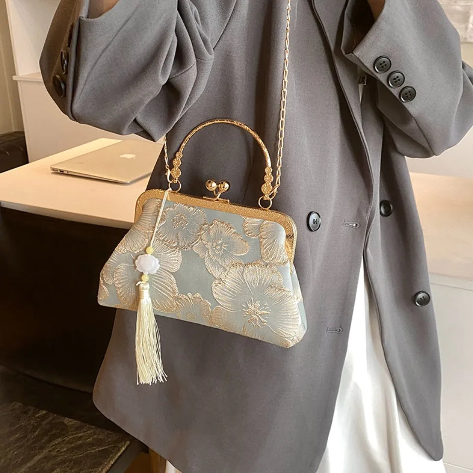 Chinese Style Embroidered Shoulder Bag | Retro Small Square Handbag & Luxury Evening Clutch Luxegan