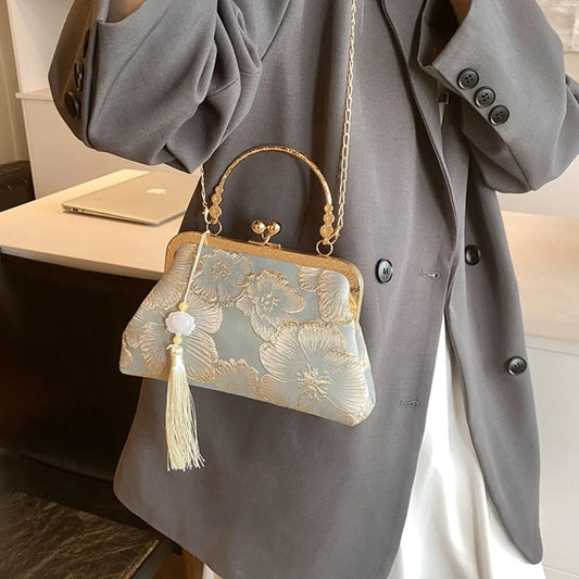 Chinese Style Embroidered Shoulder Bag | Retro Small Square Handbag & Luxury Evening Clutch Luxegan