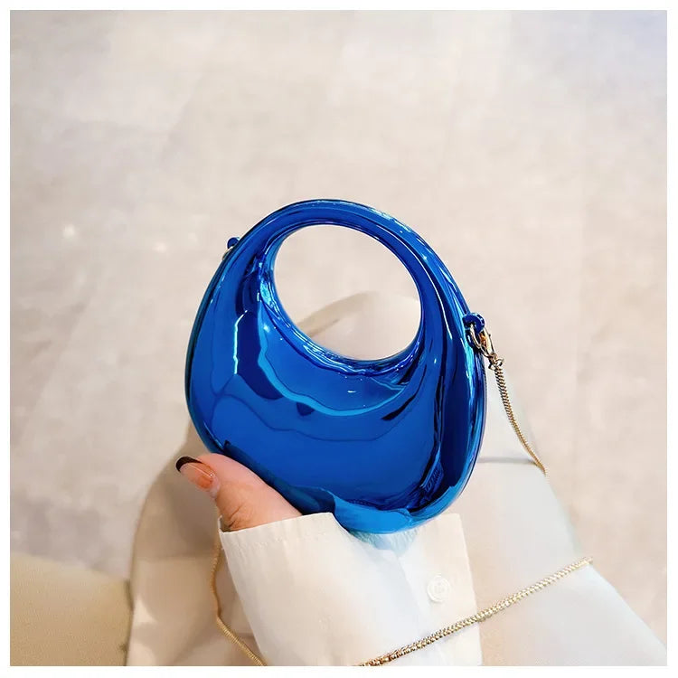 Metallic Half-Moon Minaudiere | Hard Crossbody & Clutch Luxegan