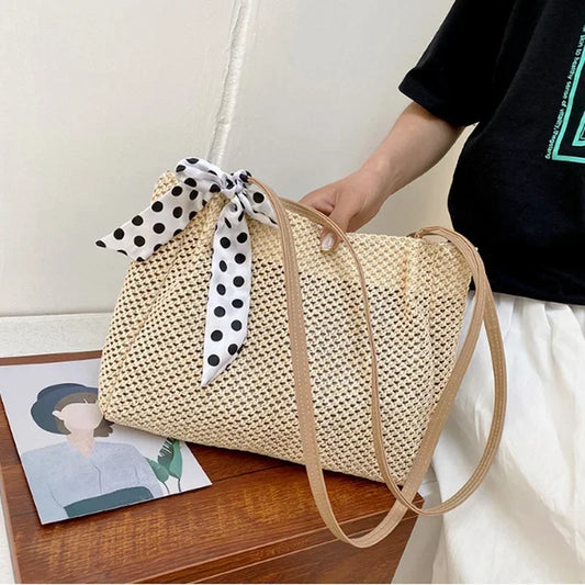 Straw Woven Handbag | Large Capacity Scarf Tote & Armpit Bag Luxegan