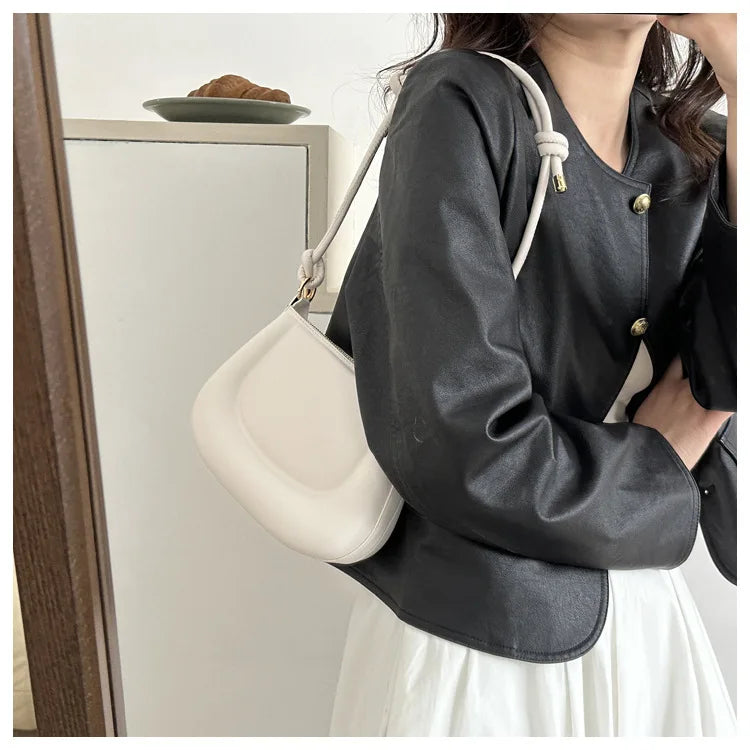 Soft PU Leather Ladies Crossbody Bag | Women's Purple Underarm Bag & Retro Solid Color Handbag (Fashion Design Girl Small Shoulder Bag) Luxegan