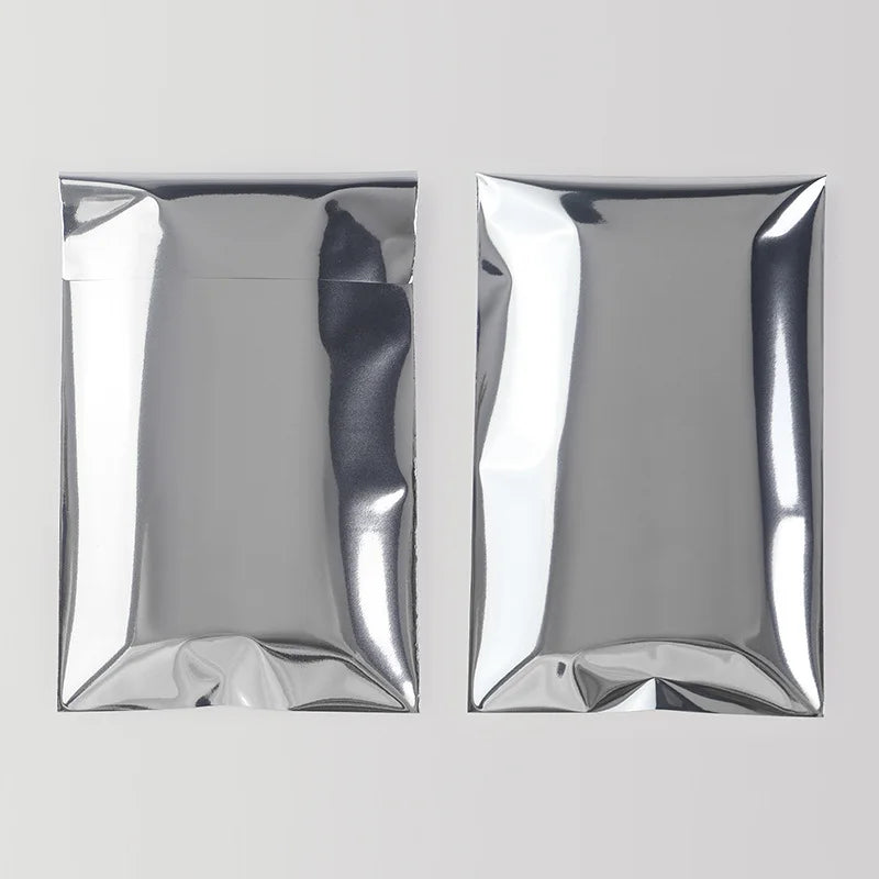 Premium Silver Self-Adhesive Gift Bags (100-Piece Set) | Luxury Customizable Logo Jewelry Packaging | Metallic Self-Sealing Holiday Party Favor Pouches Model 22 Luxegan