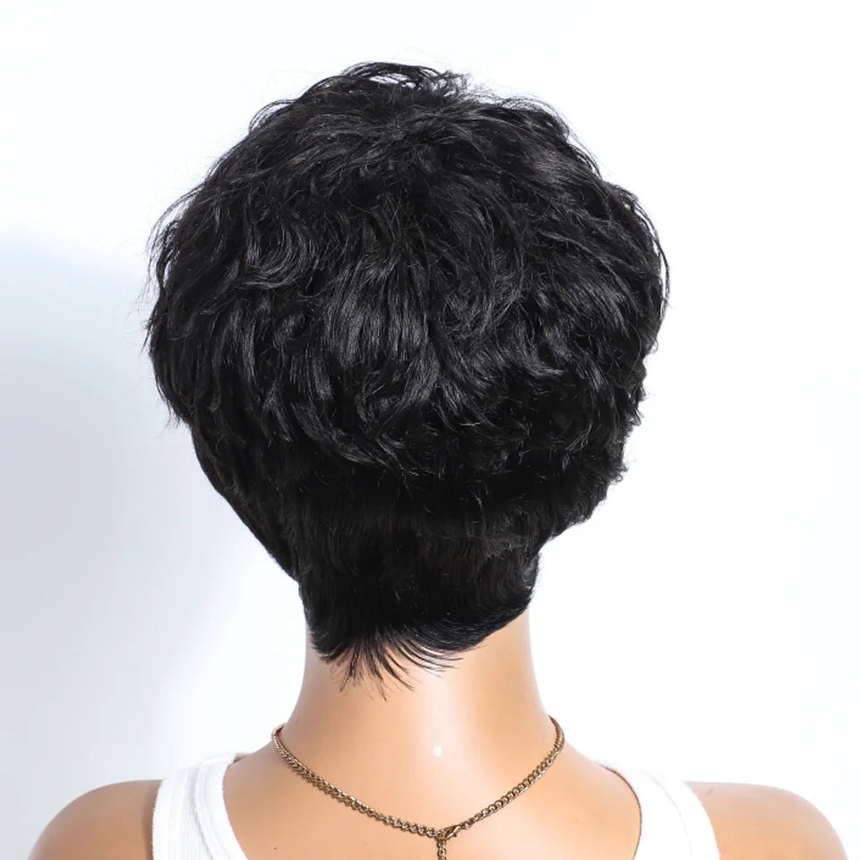 Pixie Short Cut Wavy Curly Human Hair Wig | Brazilian Remy Machine Made Wig for Women Luxegan