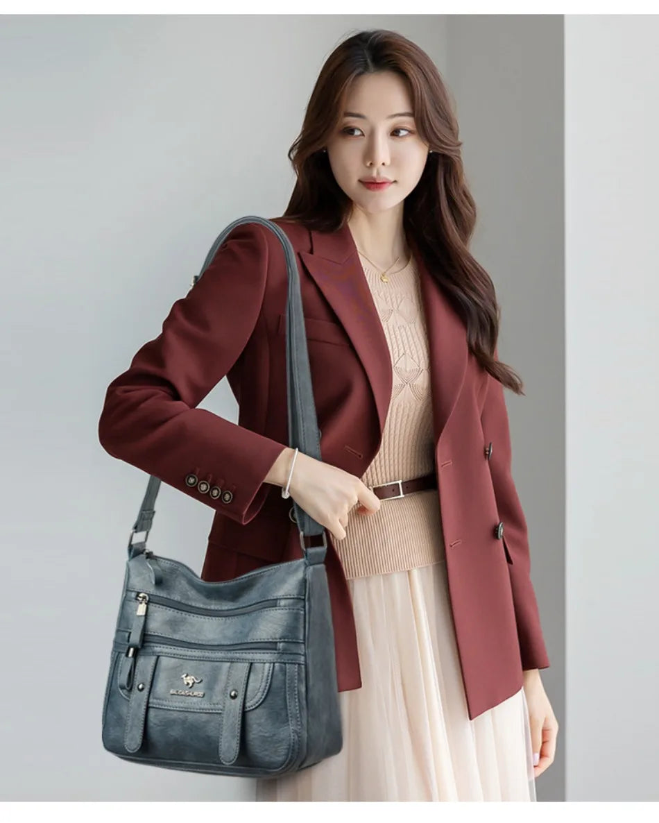 Luxury Designer PU Leather Messenger Bag | High-Quality Sequined "Letter" Crossbody for Women | Versatile Four-Season Flap Shoulder Bag with Triple Interior Pockets Luxegan