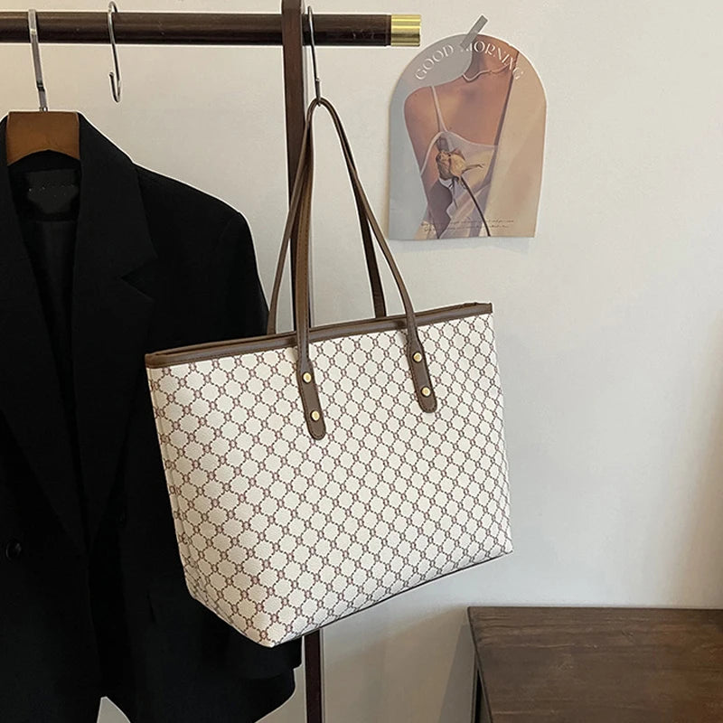 Classic Vintage Letter Print Tote Bag | Large Capacity Shoulder Bag Luxegan