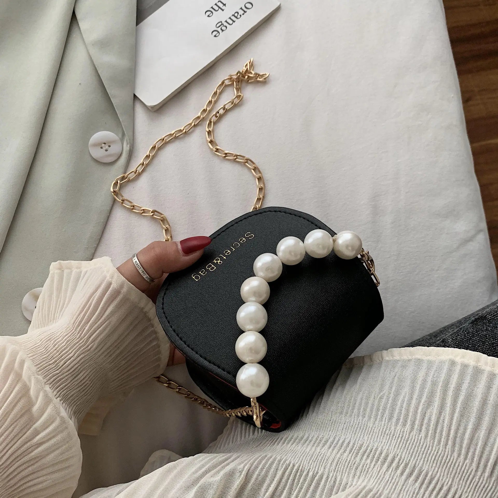 Elegant Pearl & Chain Mini Handbag | Rhombus Shoulder & Crossbody Bag Luxegan
